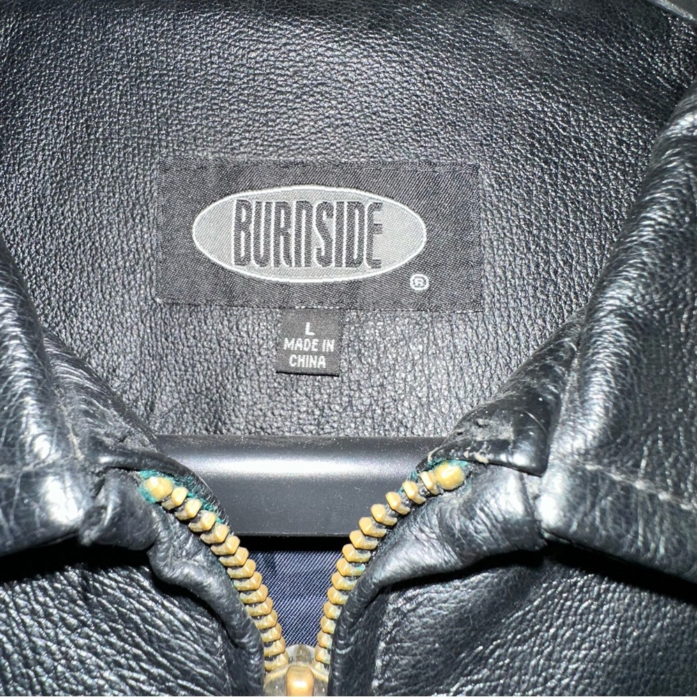 Burnside Black Leather Jacket Mens Large - Picture 3 of 13
